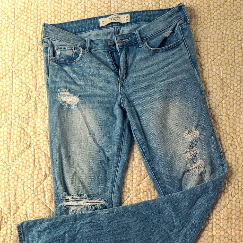 A&F Distressed Light Wash Flare Jeans